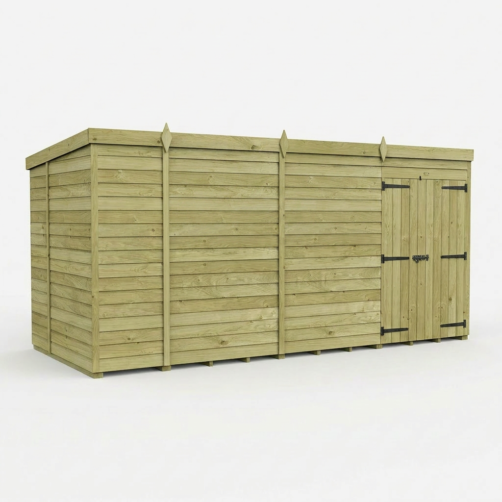 15 x 5 Pent Shed (Double Door, No Windows) - view 2