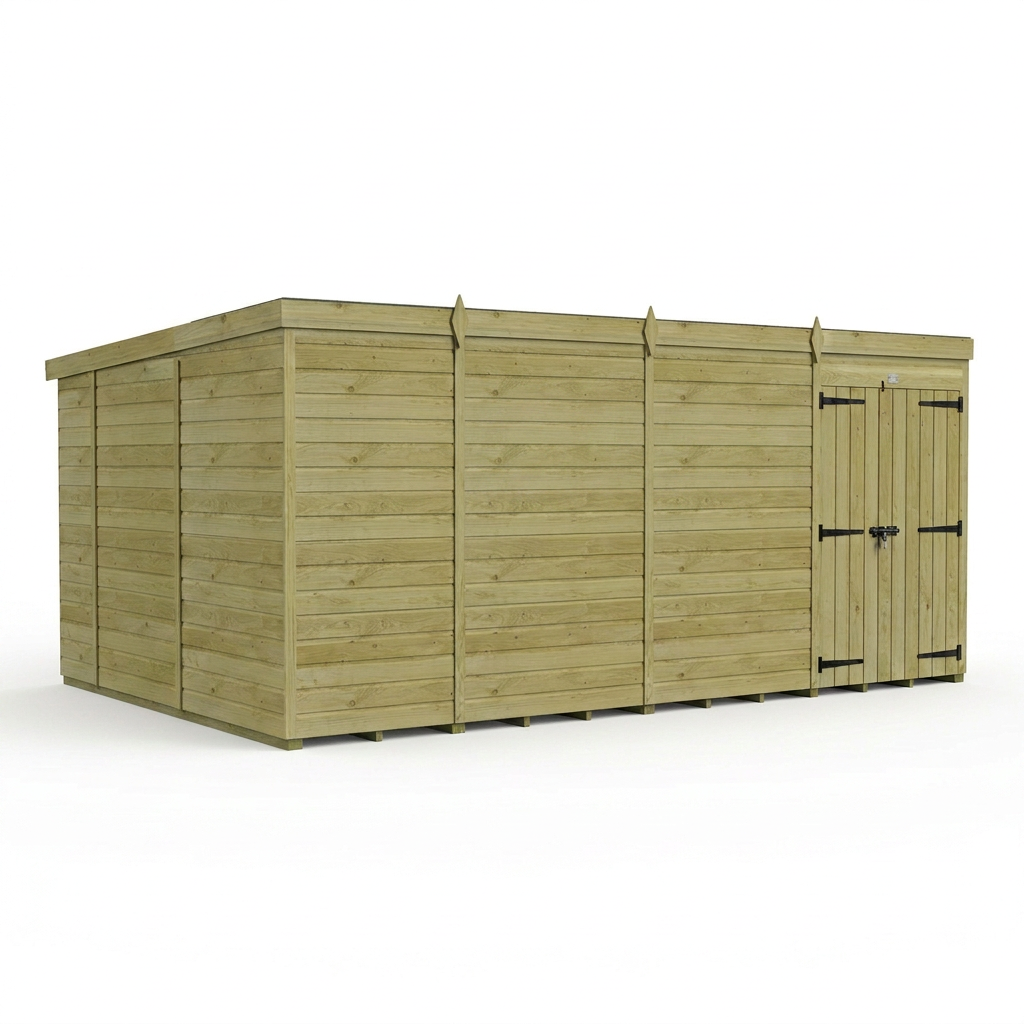 15 x 10 Pent Shed (Double Door, No Windows) - view 3