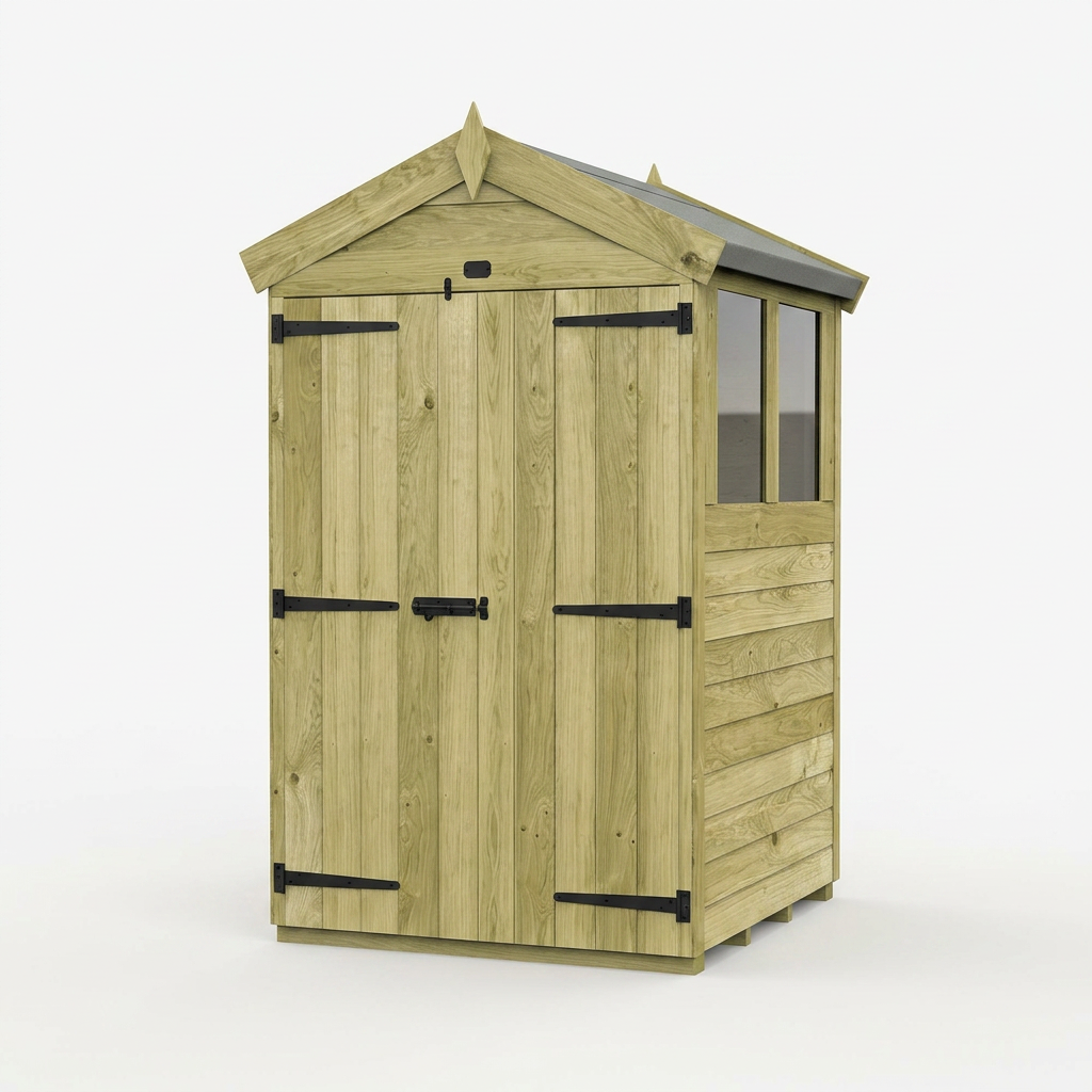 4 x 4 Apex Shed (Double Door, With Windows) - view 6