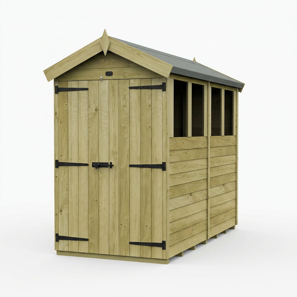 4 x 8 Apex Shed (Double Door, With Windows) - view 6