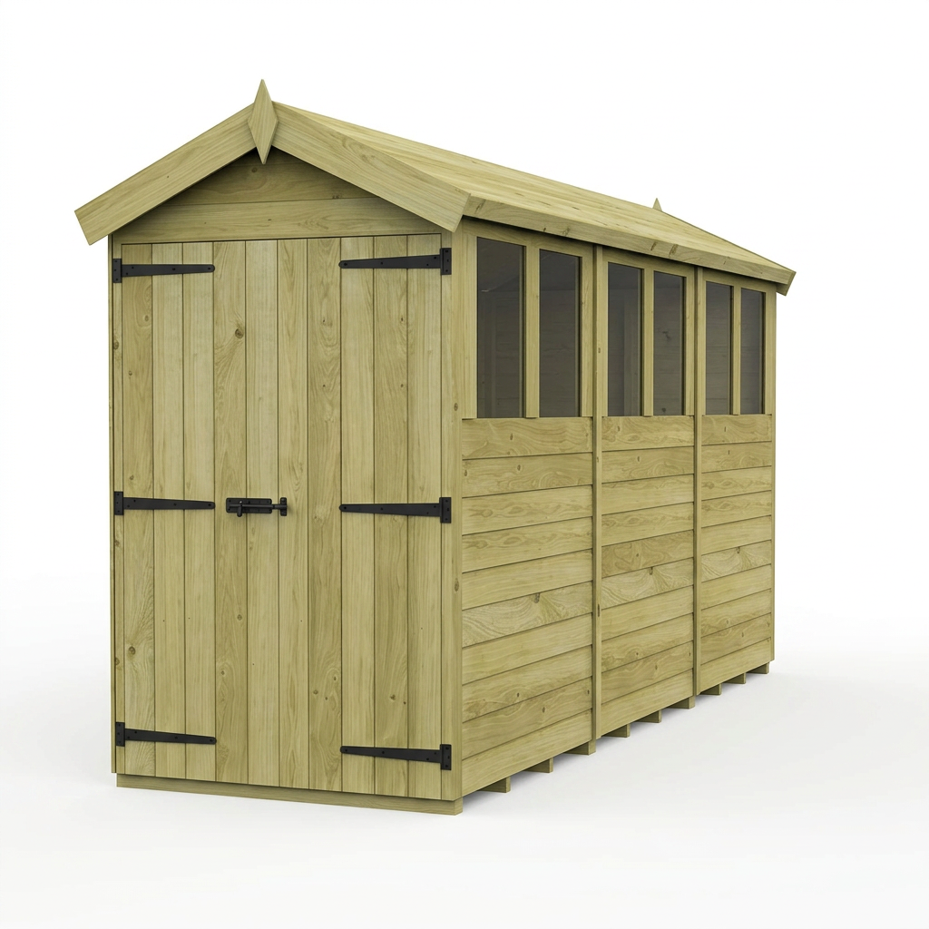 4 x 12 Apex Shed (Double Door, With Windows) - view 6