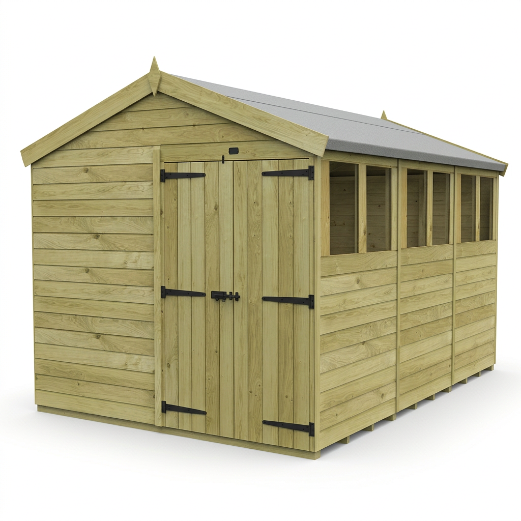8 x 12 Apex Shed (Double Door, With Windows) - view 6