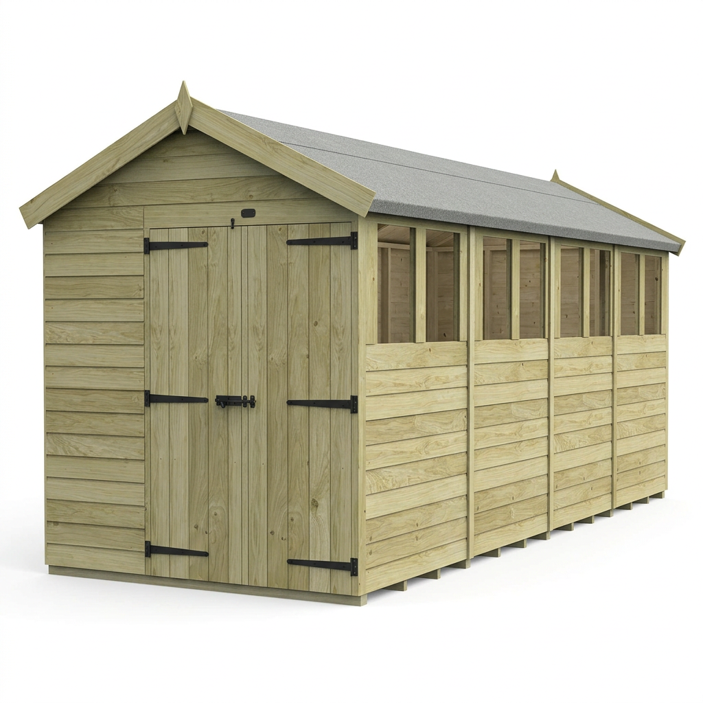 6 x 16 Apex Shed (Double Door, With Windows) - view 3