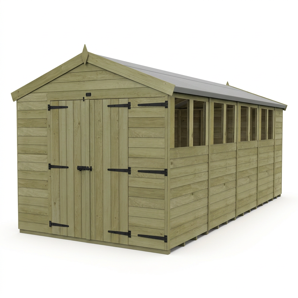 8 x 19 Apex Shed (Double Door, With Windows) - view 3