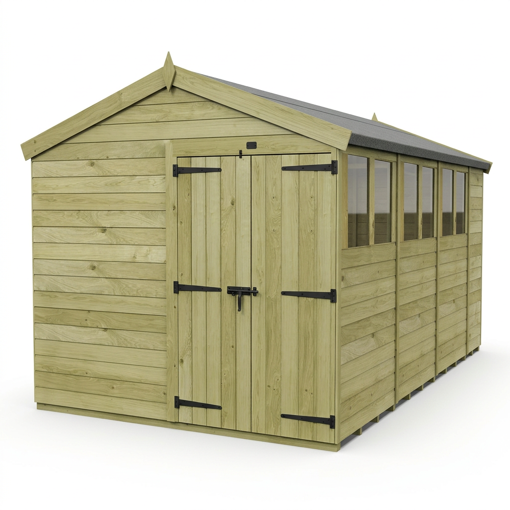 8 x 14 Apex Shed (Double Door, With Windows) - view 3