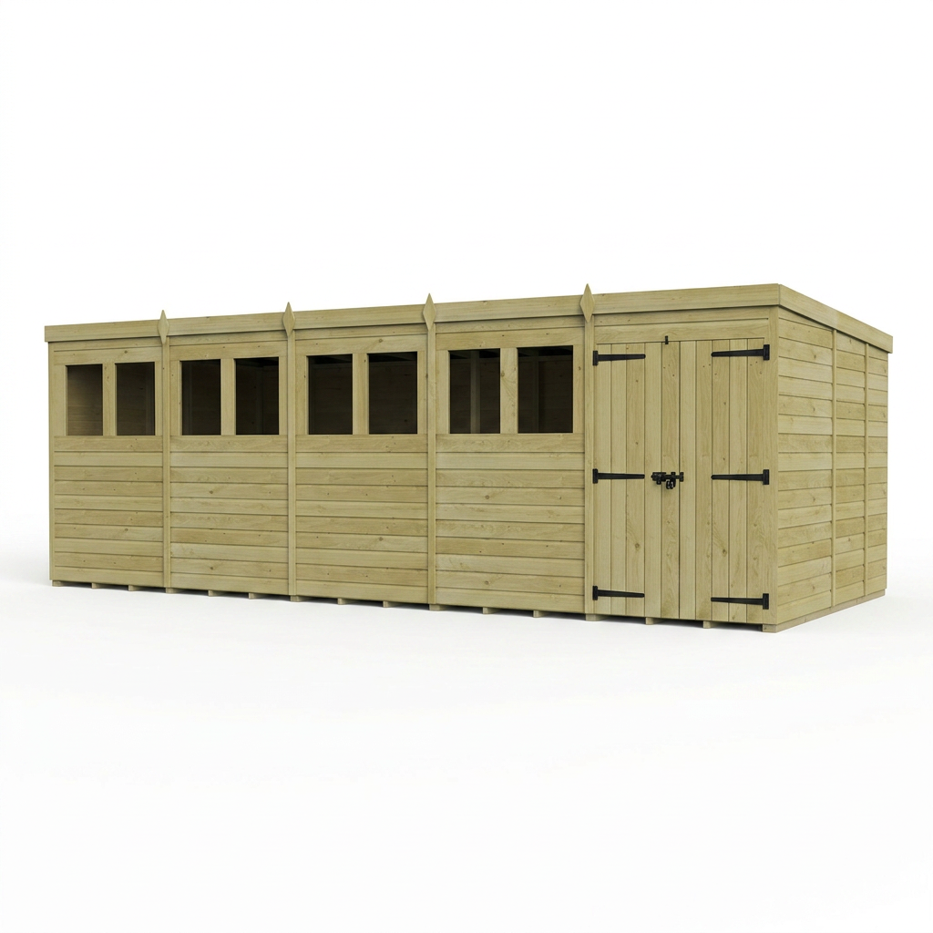 20 x 9 Pent Shed (Double Door, With Windows) - view 3